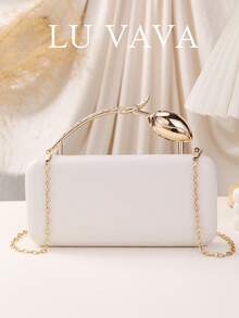 LU VAVA Evening Party Clutch Bag With Rose-Shaped Metal Handle, Handbag (Off-White) - White - View 1