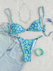 Bộ bikini nữ thanh lịch, gợi cảm, màu xanh công họa tiết hoa nhí, kiểu dáng thường ngày, áo tắm 2 mảnh hở lưng, dây mảnh, chất liệu co giãn cao. Thoải mái và bền bỉ, được làm từ vải co giãn cao, đồ bơi đi biển thanh lịch, lý tưởng cho kỳ nghỉ hè, du lịch biển, tiệc tùng, các hoạt động bên bờ biển, lựa chọn hoàn hảo cho bãi biển hoặc hồ bơi thời trang. - Nhiều màu - Xem 2