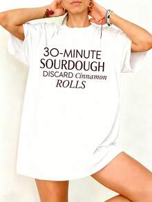 Camiseta Oversize Blanca con Estampado de Pan de Canela de 30 Minutos para Cocinar y Ocio - Blanco - Ver 1