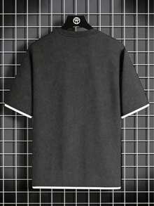 GRDR Men's Classic Faux Two-Piece Round Neck Short Sleeve T-Shirt, Fashionable Minimalist Commuting Versatile - Dark Grey - View 2