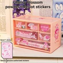 SANRIO 官方授权三丽鸥Hello Kitty及朋友桌面收纳套装,六屉收纳盒,饰有My Melody和Kuromi图案,多隔层桌面文具收纳盒,内含一张贴纸和正品塑料工艺品及配件支架 - A - 查看 9