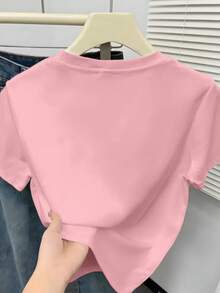 Women's Casual Neck Cropped T-Shirt Skull Around The Fur - Vintage Graphic Tee, Grunge Streetwear Aesthetic, Y2K Nu-Metal Tee - 粉色 - 查看 2
