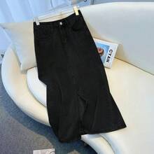 Minifalda de mezclilla azul claro asimétrica de cintura alta con efecto adelgazante para mujer, estilo nuevo de verano 2023, ... - negro 222 - Ver 4
