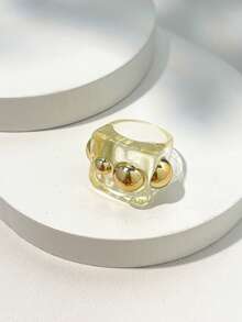 Y2K透明树脂戒指，宽版金属珠心形水钻戒指，朋克风叠戴戒指 - 彩色 - 查看 15