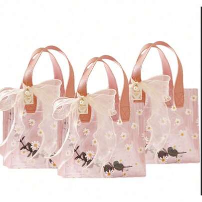 Bộ 3 túi quà PVC trong suốt họa tiết hoa cúc, túi xách nhỏ trong suốt thanh lịch họa tiết hoa cúc, túi quà bằng nhựa bền, có thể tái sử dụng, túi quà tặng cao cấp đẹp mắt dành cho quà tặng phù dâu, đám cưới, Ngày của Mẹ, Ngày Valentine, tiệc sinh nhật, lễ kỷ niệm và đồ dùng đóng gói tiệc tùng.