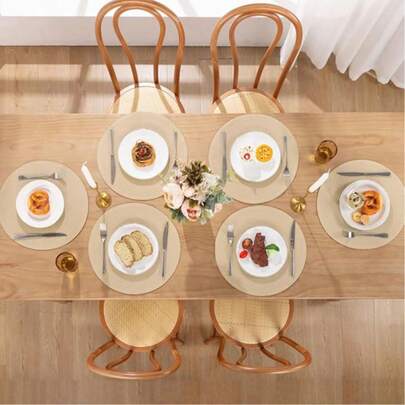 Bộ 6 tấm lót bàn tròn dệt 15 inch, chịu nhiệt, làm từ cotton polyester, có thể giặt được, thích hợp để trang trí bàn ăn, nhà bếp và phòng ăn, hoàn hảo cho các bữa tiệc và ngày lễ.