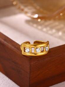Simple Oval Hollow Open Rings For Women Gold Color Wedding Aesthetic Stainless Steel Ring Designer Jewelry Accessories Gift BFF - Yellow Gold - View 6