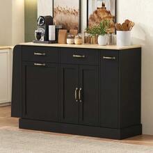 Modern Sideboard With Various Drawers, Buffet Cabinet With Waste Bin Compartment And External Spice Rack For Dining Room, Living Room And Kitchen (Black) - Black - View 3
