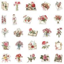 50 piezas Pegatinas transparentes 2D con diseño floral y de letras, pegatinas estéticas de dibujos animados adecuadas para botellas de agua, guitarras, equipaje, fundas de teléfono, portátiles, patinetas, suministros de scrapbooking, regalos - A - Ver 2