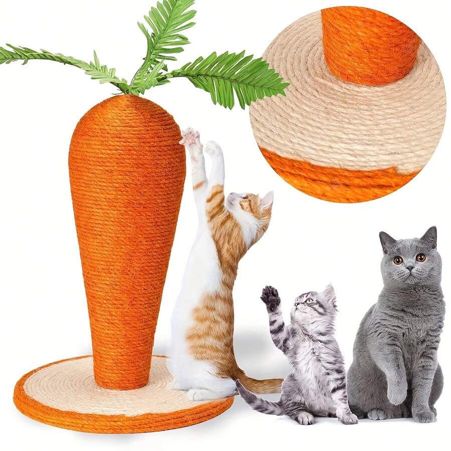 1 pieza Poste rascador para gatos en forma de zanahoria, cuerda de sisal natural, rascador duradero para gatitos, juguete de entrenamiento para proteger los muebles - 40*30 cm - Ver 1