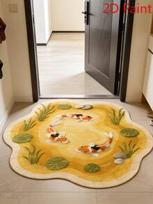 1 Peça Tapete Decorativo em Formato de Peixe Koi & Lago de Lótus, Estilo Zen Chinês & Cura da Natureza, Múltiplos Tamanhos Disponíveis, Tapete Decorativo, Decoração de Quarto, Tapete Pequeno, Tapete, Decoração de Casa, Tapete de Sala de Estar, Tapete Pequeno de Sala de Estar, Tapete de Quarto, Decoração de Casa de Sala de Estar, Tapete Externo, Tapete Lavável, Tamanho Assimétrico, Tolerância de Acabamento de 1-5cm - Multicolorido - Visão 2