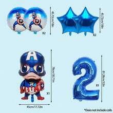 6件套官方授权卡通盾牌队长超级英雄蓝色主题生日派对气球装饰套装，卡通图案铝箔气球，32英寸蓝色1-9数字铝箔气球，生日快乐气球套装，适用于生日成长仪式派对墙面装饰背景，气球装饰用品 - 查看 2