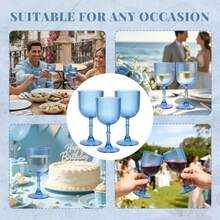 Plastic Goblets 9oz Ribbed Acrylic Wine Glasses Vintage Drinking Glasses With Stem Unbreakable Reusable Disposable Water Goblets Bulk For Parties Weddings Dinner Mother's Day Blue 24pcs - Xem 6