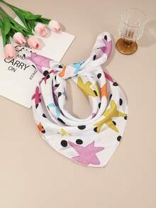 1pc Street Style Cute Cat & Polka Dot Star Print Bandana/Scarf,Holiday,Travel Essential - Multicolor - View 17