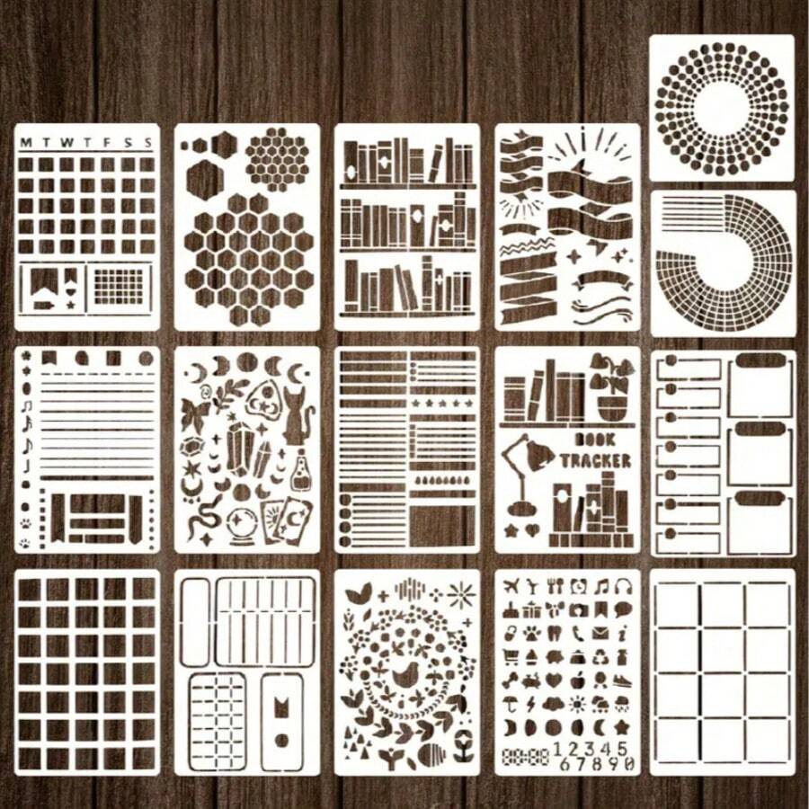16 piezas Plantilla reutilizable de cuaderno de 4x7 pulgadas, plantilla de planificador, herramientas de decoración para scrapbooking de diario de balas - 16 piezas - Ver 1
