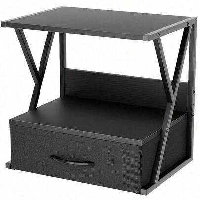 Desktop Printer Stand With Drawer - Two-Tier Desktop/Under-Desk Storage Shelf, Multifunctional Desktop Organizer For Home Office Use (White)