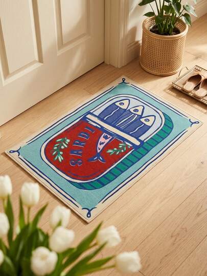 1件装地毯/地垫/浴室垫/门垫，北欧现代INS风格 - 有趣的卡通沙丁鱼罐头设计，适用于玄关、浴室、厨房、走廊、床边、客厅、卧室，可机洗柔软地垫，美观的家居装饰