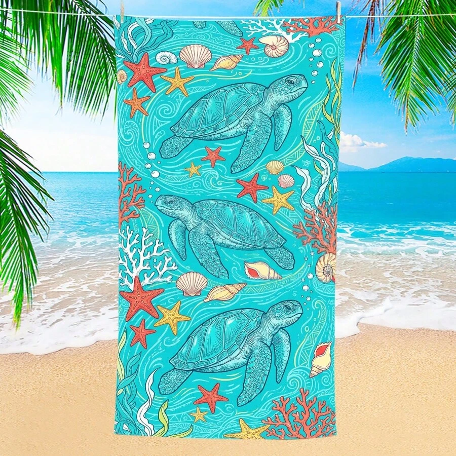 1条装沙滩巾,超柔软超细纤维特大号沙滩毯,超强吸水浴巾,适合旅行、游泳池、潜水、冲浪、瑜伽、露营等场合,多种尺寸可选,沙滩、泳池、旅行、露营、瑜伽必备用品 - 海龜 - 查看 1
