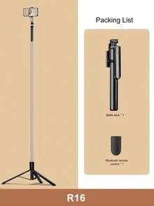 66.9 Inch/170cm Bluetooth Remote Control Alloy Selfie Stick With LED Fill Light, Suitable For Video Shooting And Life Recording, Telescopic, 360° Rotation, Anti-Shake, Foldable And Portable Tripod Selfie Stick - Black - View 12