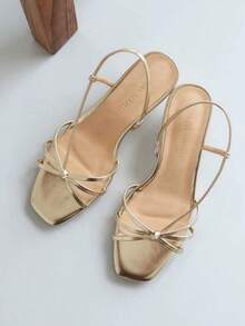 Mẫu sandal hở mũi một quai mùa hè kiểu Âu và Mỹ mới năm 2026, sandal da cao gót thấp không quai đa năng dành cho nữ. - Vàng - Xem 1