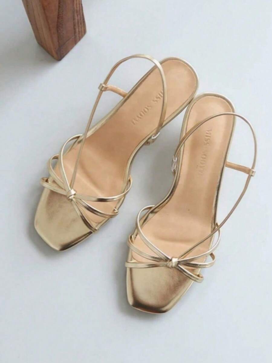 Mẫu sandal hở mũi một quai mùa hè kiểu Âu và Mỹ mới năm 2026, sandal da cao gót thấp không quai đa năng dành cho nữ. - Vàng - Xem 1