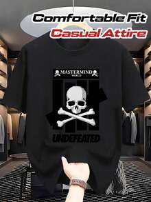 Purple Graphic T-Shirt For Men "MASTERMIND WORLD" - Skull And Crossbones Design, Casual Summer T-Shirt, Regular Fit, Breathable Fabric, Perfect For Casual Wear, Everyday T-Shirt. |   T-Shirt With Skull Print |   Comfortable Fit, T-Shirt - màu đen - Xem 1