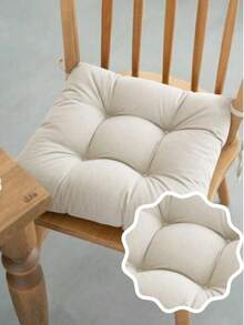 Premium 1 Stück beige Stuhlkissen 40*40 cm - speziell genäht, gepolstert, mit Bändern zum Anbinden, bequemes Sitzkissen - Beige - Übersicht 3