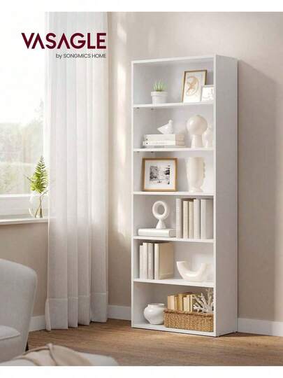 VASAGLE Bookshelf, 6-Tier Bookcase, Book Shelf Furniture, Open Storage Shelves, Room Decor, For Living Room, Home Office, Dinning Room,  9.4 X 23.6 X 63.3 Inches, Cloud White