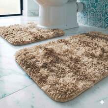 Juego de 3 piezas de tapete para baño pelo alto. - Marrón - Ver 2