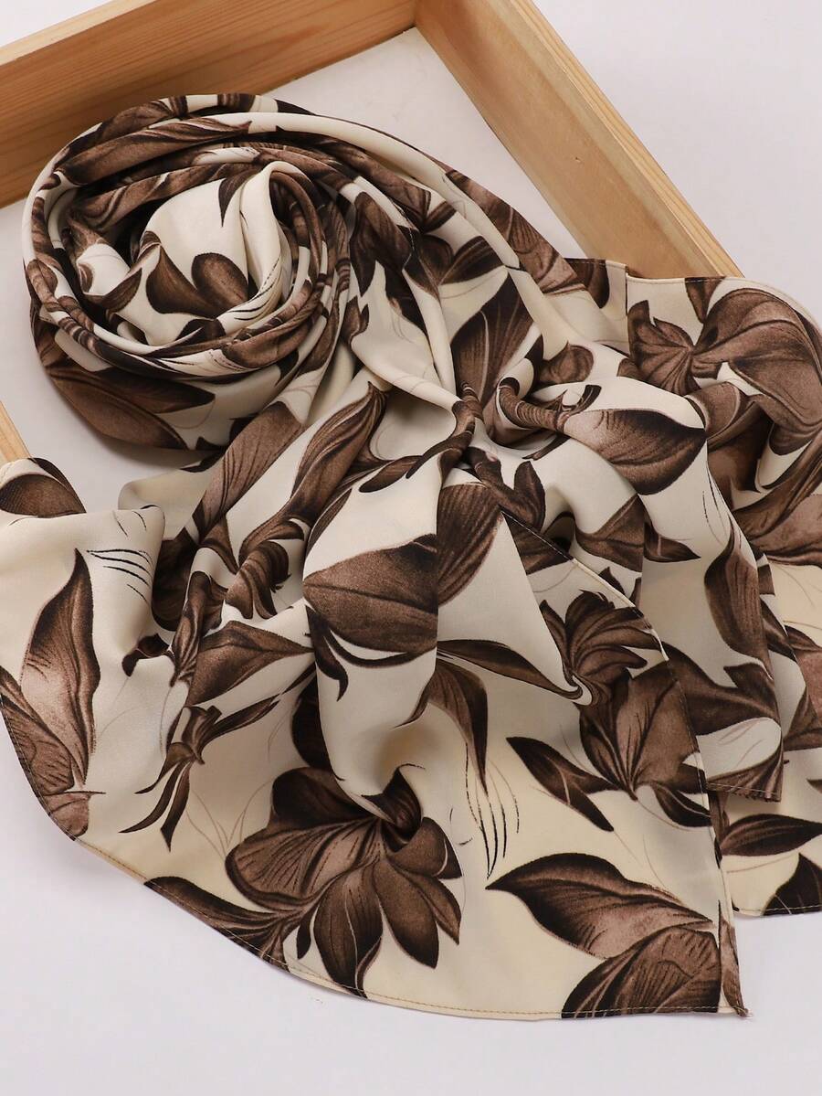 1 chiếc khăn voan chiffon in hoa dành cho nữ, khăn trùm đầu Hồi giáo. - Màu be - Xem 1