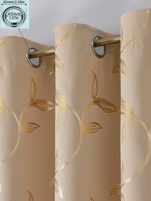 Verdunklungsvorhänge mit Rebblattmuster, goldbedruckte Vorhänge, in verschiedenen Farben und Größen erhältlich, Ösendesign an der Oberseite, geeignet für Wohnzimmer, Schlafzimmer, Esszimmer, Hotel und Arbeitszimmer - Beige mit goldenen Blüten - Übersicht 4