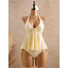 Joyful Toy 1212  Women's Relaxed Vacation Polka Dot Textured Fabric Camisole Yellow Bikini Tankini Elegant Dress Women Beach Outfit Women's Beach Bikinis Summer 2026 Women's Summer Vacation, Graduation Season, Wedding Season, Back-To-School Season, Easter Season Party & Lunch Cute Casual Summer Camisole - Sweet, Romantic, Countryside Style Knit Texture, Ruffle Detail, Elastic Waist, Relaxed Hemline, High Low Design, Yellow Spaghetti Strap Tankini New Year's Wear Party A Numbered Women's Off-The-Neck And Backless Casual Vacation Topboho Easter Beach Outfits Hawaii Music Festival Tropical Vacation Yellow Bathing Suit Set Vintage Swimsuit Lemon Bathing Suit Lace Swimsuit Seashell Bathing Suit - 黃色 - 查看 7