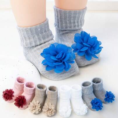 1 Pair Girls/Baby Ribbed Striped Lace Flower Mid-Calf Socks, New Spring/Summer Princess Style Socks, Soft Comfortable Breathable, Suitable For Party, Daily Wear