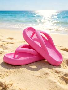 Women's Solid Color Flat Wedge Sandals, Soft And Shock-Absorbing EVA Sandals, Suitable For Summer Beach, Pool, Casual Walking, And Vacation. - Hot Pink - View 2