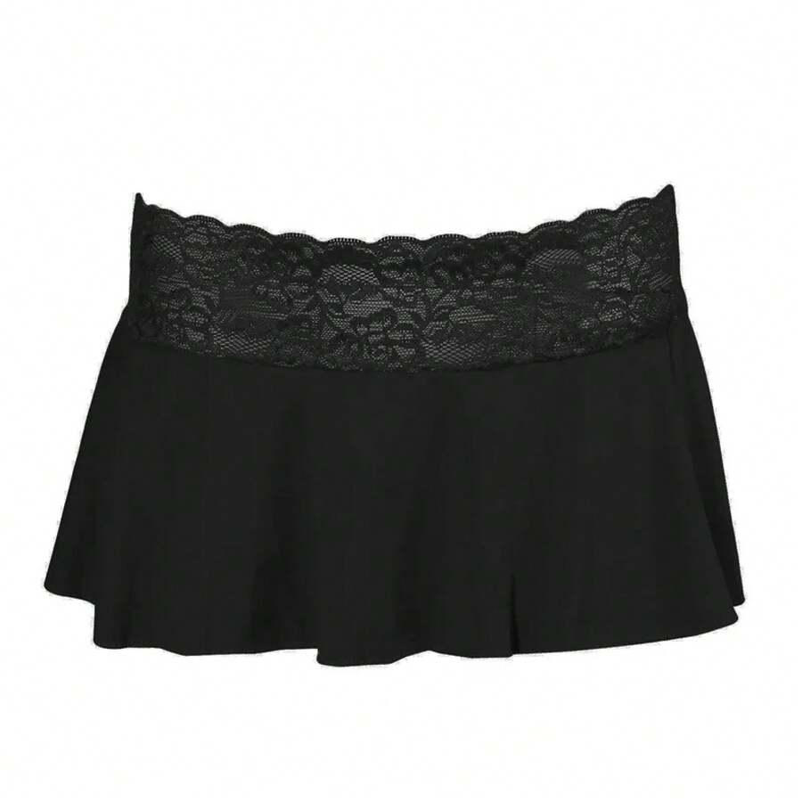 Minifaldas de encaje para mujer, Falda corta Sexy de Color sólido para verano, Falda ultracorta Sexy, faldas de encaje para fiesta, nueva moda 2024 - Negro - Ver 1