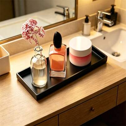 1 Khay đựng đồ trang điểm phòng tắm bằng acrylic - Họa tiết hình học, bề mặt được đánh bóng, thích hợp để đựng mỹ phẩm, trang sức, tinh dầu - Trang trí nhà cửa hiện đại sang trọng, giá đựng đồ phòng tắm tối giản.