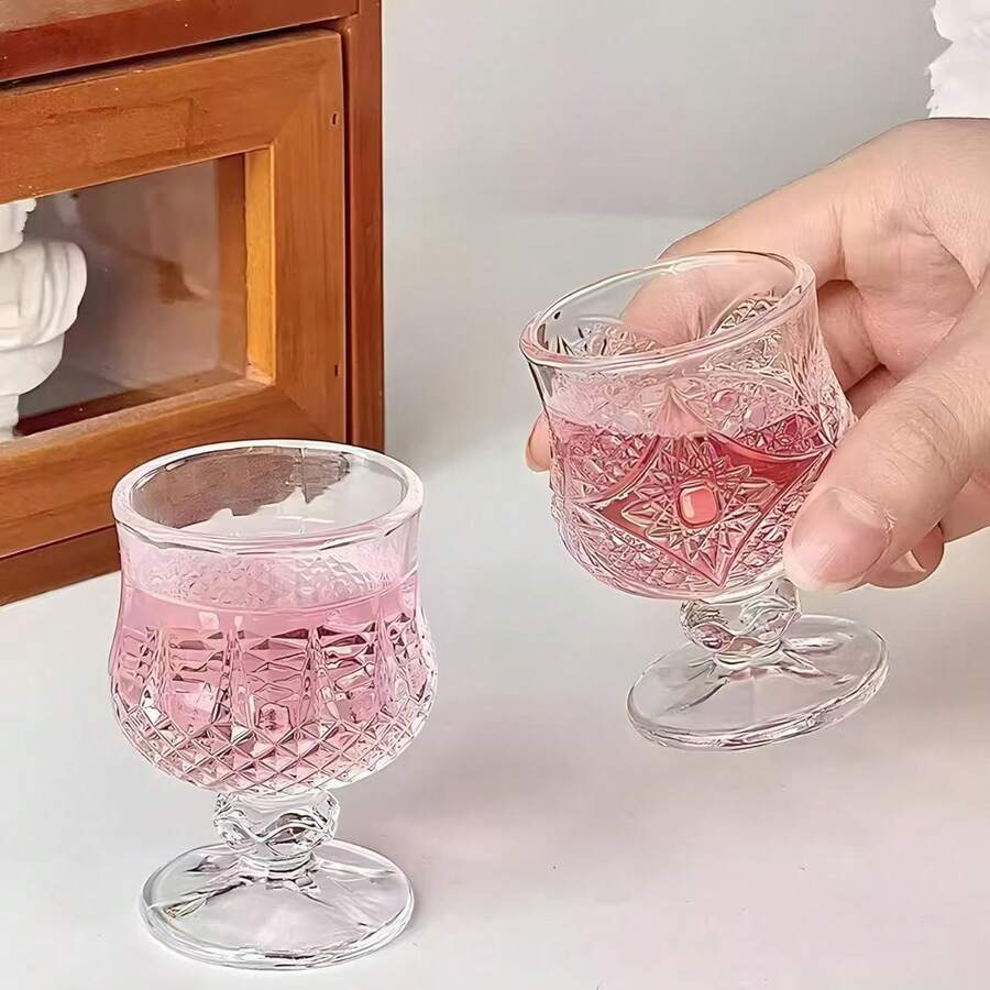 12/6/4/2/1pc Diamond/Butterfly Pattern 40ML Stemmed Glass Cups, Transparent And Refractive, High-Aesthetic Mini One-Sip Cups, Stemmed Design Prevents Overdrinking - Clear - View 1