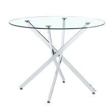 A Luxurious Yet Lightweight Round Dining Table, 88 Cm In Diameter. A Simple Table With A Tempered Glass Top And Silver Metal Frame, Ideal For Small Apartments, Homes, And Dining Rooms. Seats 2-4 People. - 銀色 - 查看 6