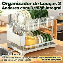 Double-Layer Kitchen Drainer, Dish And Plate Drainer, Countertop Plate And Cup Holder - White - View 1