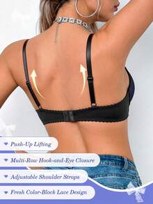 Women Lace Padded Push Up Bra - Comfortable Supportive, Adjustable Straps - Violet Purple - View 3