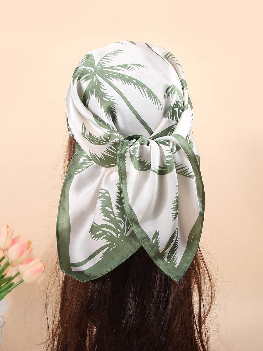 1pc 70cm Printed Scarf/Bandana, Women's Fashion Accessory Suitable For Beach, Vacation And Daily Life, Adding Highlights To Your Outfit - Green - View 1