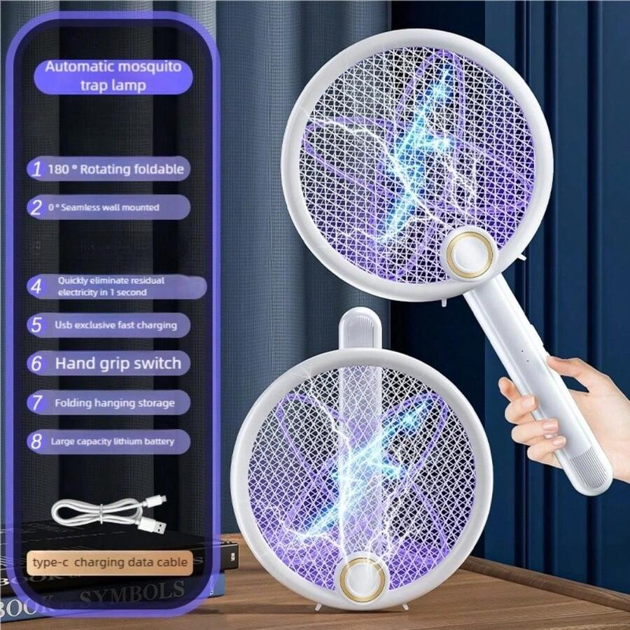 電動蚊拍 2 合 1 UV 誘蚊燈,USB 充電式電蚊拍,室內/戶外通用,500mAh - 顏色隨機(紫光誘蚊款) - 查看 1