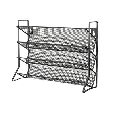 Kệ đựng gia vị 4 tầng bằng kim loại, thiết kế dạng lưới màu đen, thích hợp cho quầy bếp, tủ đựng thực phẩm, có thể chứa gia vị, thảo mộc, các loại gia vị và đồ dùng nấu ăn.