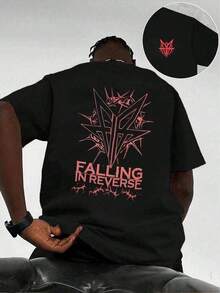 Men's Summer Set Y2K Summer T-Shirt Falling In Reverse, 100% Cotton, Loose Fit, Breathable, Casual, Graphic Design, Double-Sided Print.Summer Men - màu đen - Xem 1