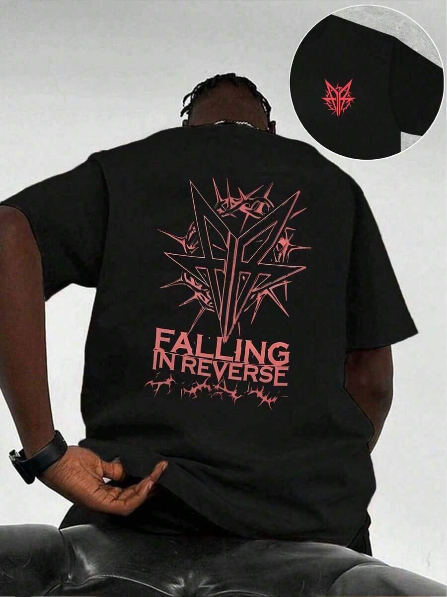 Men's Summer Set Y2K Summer T-Shirt Falling In Reverse, 100% Cotton, Loose Fit, Breathable, Casual, Graphic Design, Double-Sided Print.Summer Men - màu đen - Xem 1