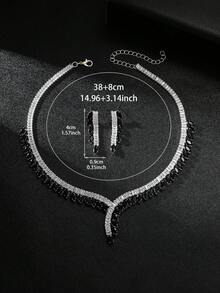 3件套奢华水钻不对称项链耳环首饰套装，适合新娘、婚礼、日常、派对、度假等场合，优雅百搭的高端配饰 - 彩色 - 查看 4
