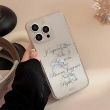 Powder Blue Ribbon Bow Glitter Apple 17 Pro Max Phone Case, Suitable For IPhone 13, 15, 16, 12, Sweet Design - Pink - View 1