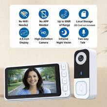 Holiday Special Offer! Wireless Smart Video Doorbell, 4.5'' Display, High Definition , Two-Way Audio, Night Vision, Automatic Recording, No WiFi, No App, No Monthly Fees, Easy Installation, Quick Pairing, Rechargeable Battery. - View 2