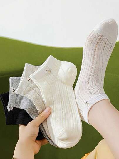 5 đôi tất ngắn thoáng khí họa tiết gấu dễ thương ngẫu nhiên, chất liệu vải dệt kim thoải mái, kiểu dáng thời trang Nhật Bản, thích hợp cho ở nhà, đi làm, dự tiệc, thể thao, đi học, làm quà tặng ngày lễ, mùa xuân/hè.