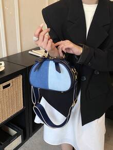 1个女士撞色牛仔斜挎包，时尚宽肩带单肩包，适合通勤、购物、送礼 - 彩色 - 查看 6